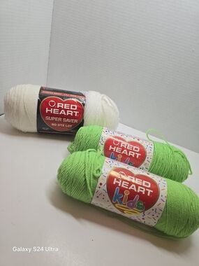 RedHeart Bright Green and White Red Heart Yarn Bundle